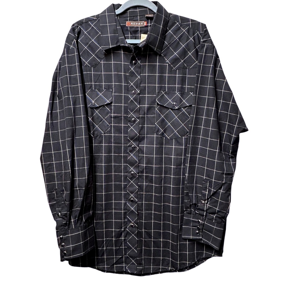 NEW Roper Mens Western Shirt‎ Black Plaid Long Sleeve Snap Front Cowboy Size 2XL
